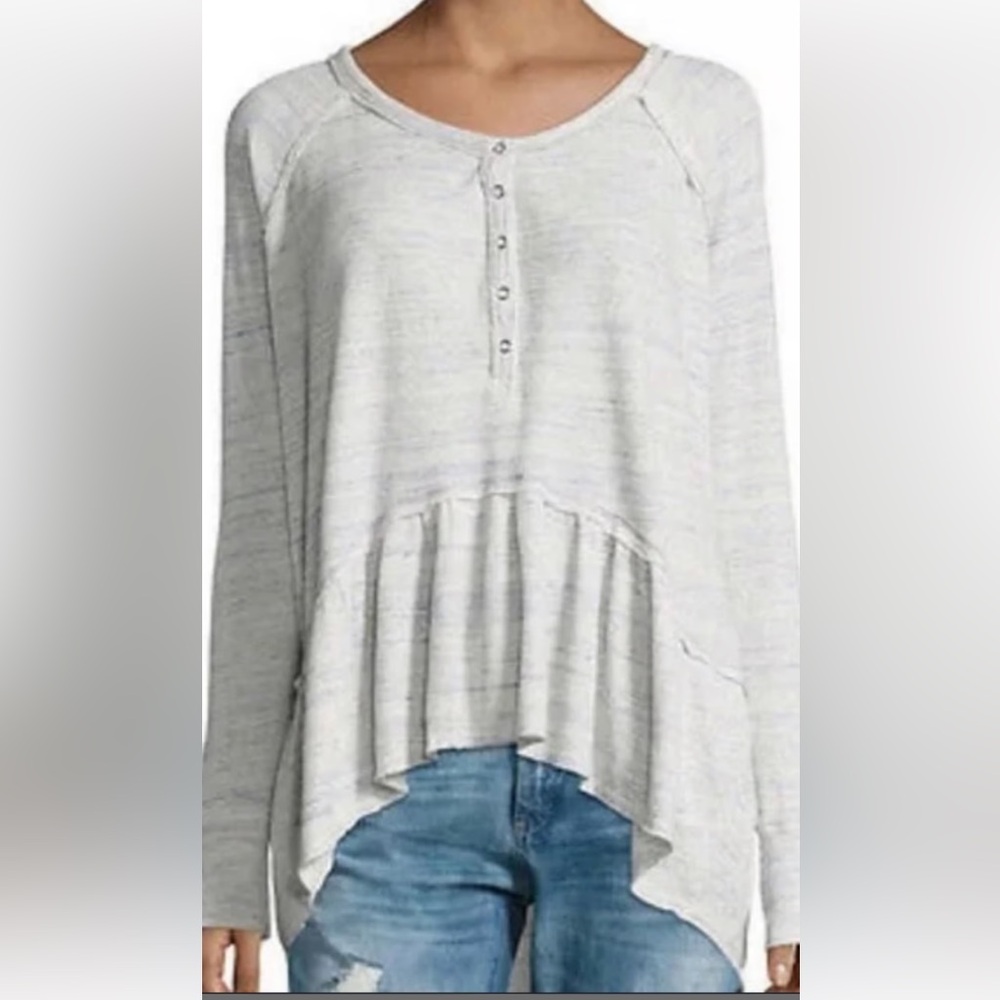Free People We the Free Long Sleeve Henley Shirt Light Blue Size XS